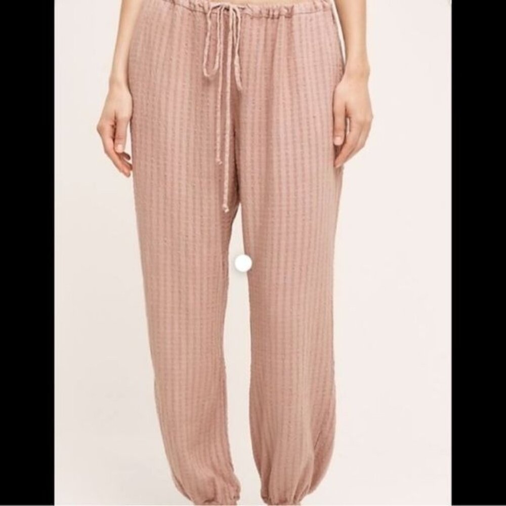Anthro Saturday Sunday Mauve Linen Blend Jogger Pants Elastic Waist Women XS‎